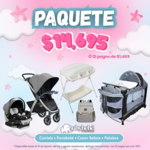 Paquete de carriola, portabebe, cuna, bañera y pañalera