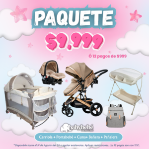Paquete de carriola, portabebé, cuna, bañera y pañalera
