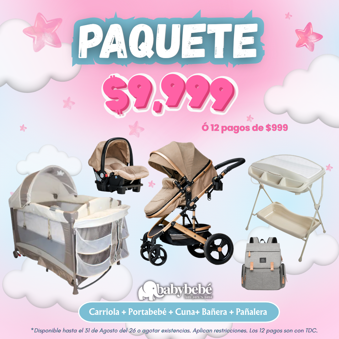 Paquete de carriola, portabebé, cuna, bañera y pañalera