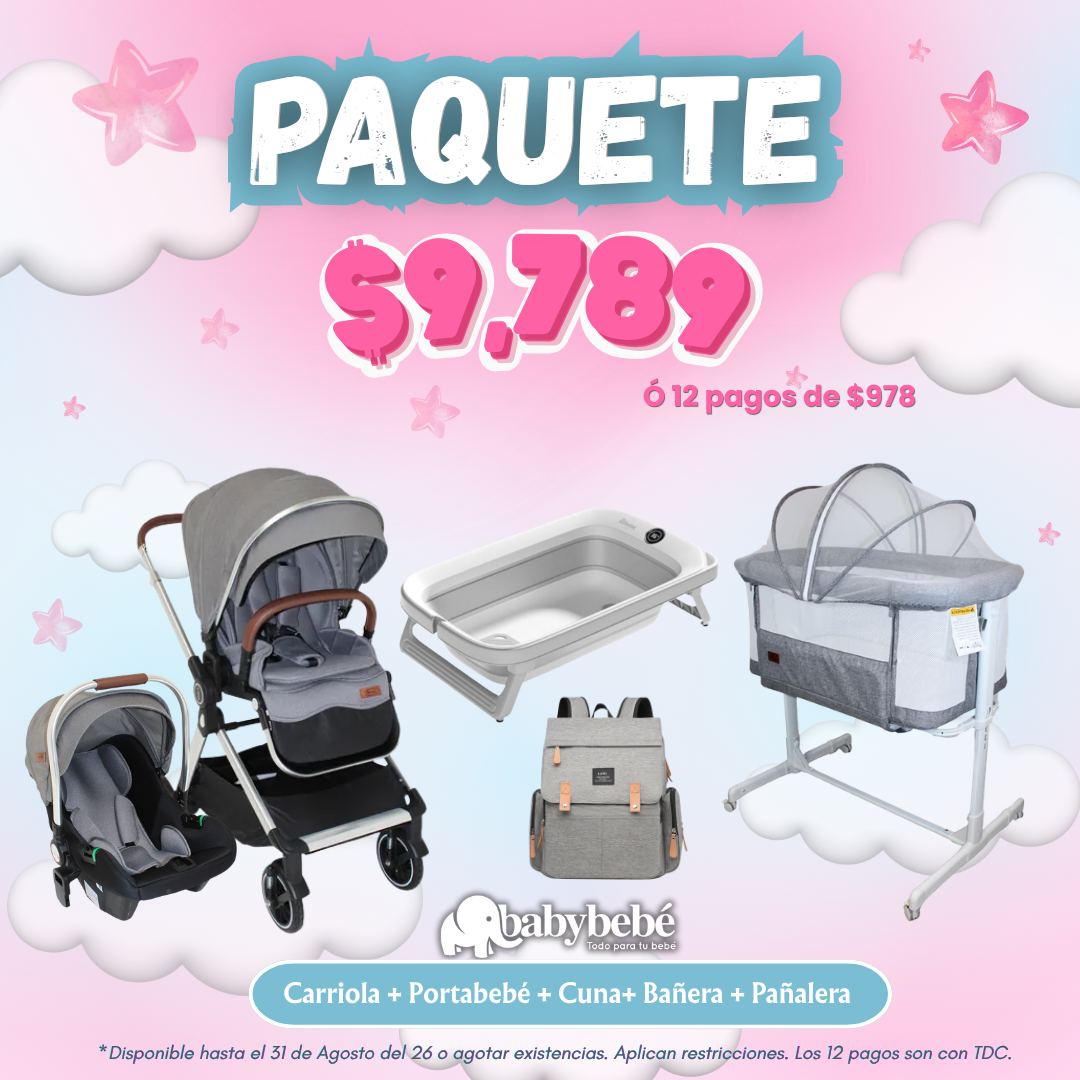 Paquete de carriola, portabebé, colecho, bañera y pañalera
