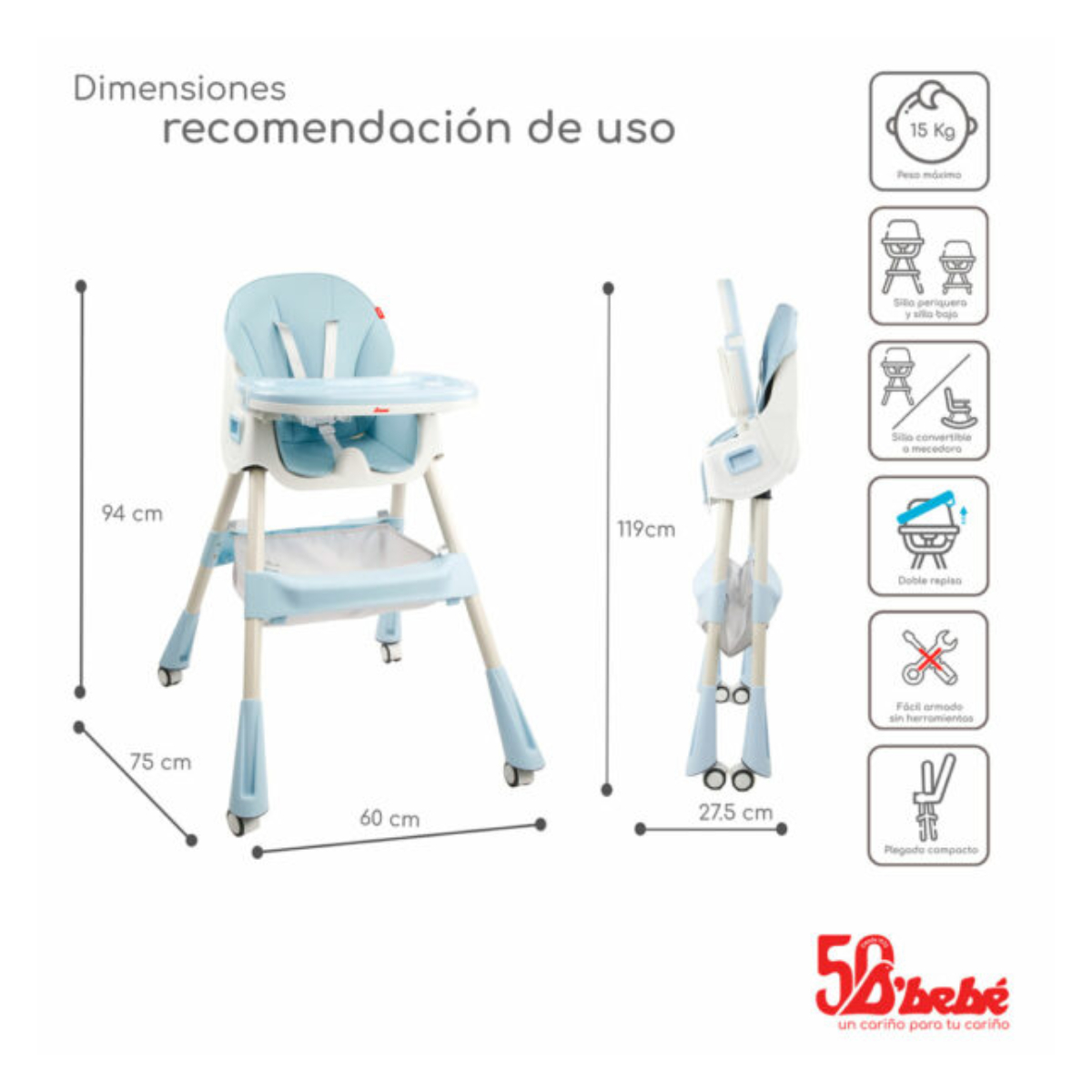 SILLA PERIQUERA Azul 3 en 1 Stars DBebe - Imagen 4