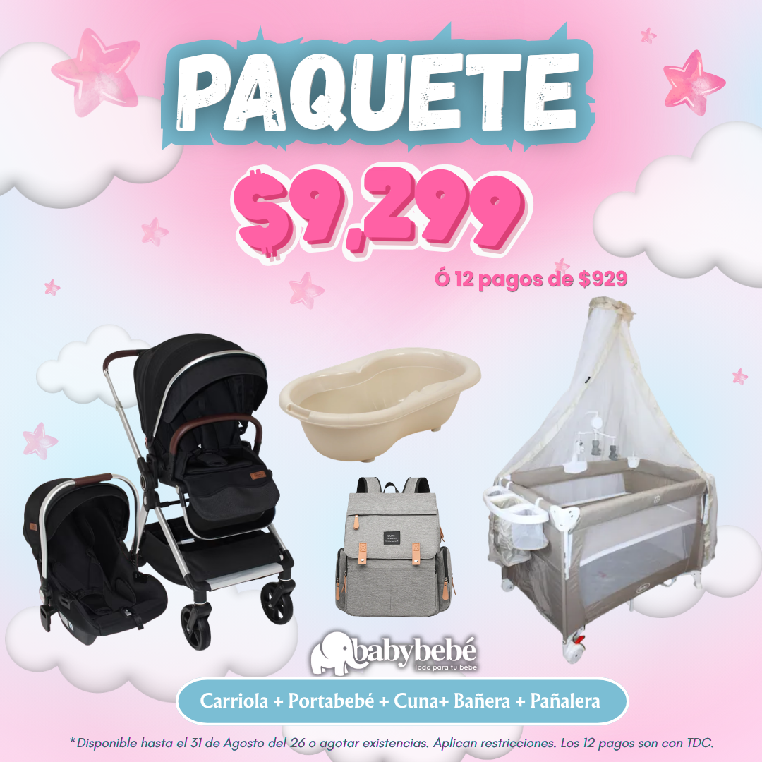 Paquete de carriola, portabebé, cuna, bañera, pañalera